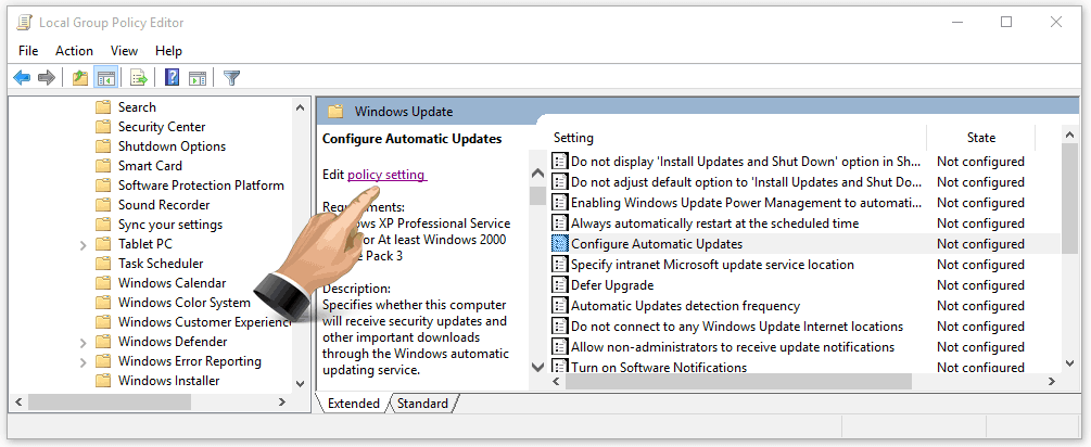 Configure windows updates group policy editor